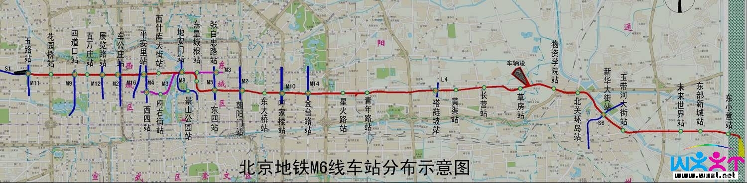 北京地铁m6线车站分布示意图